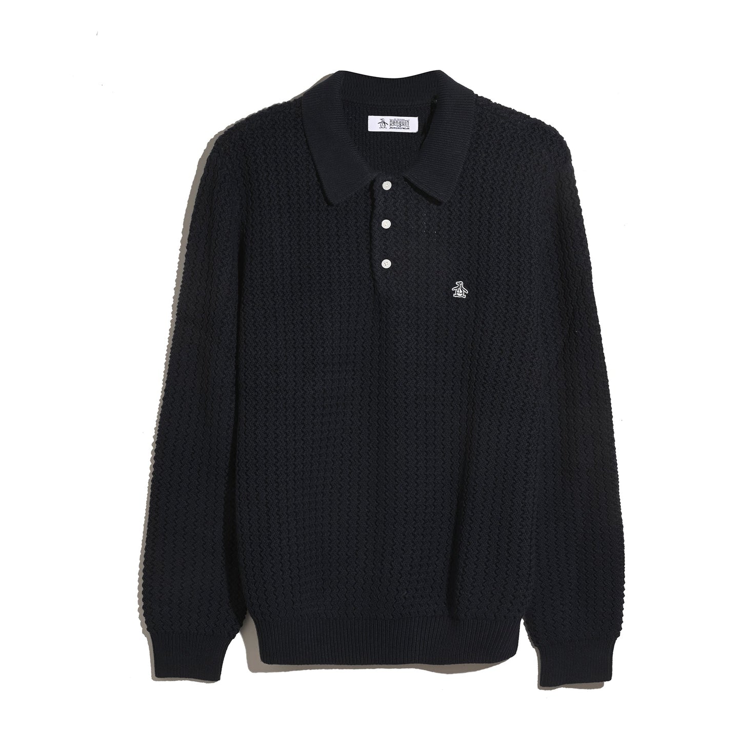 Original Penguin Zigzag Stitch Long Sleeve Sweater Polo In Dark Sapphire(Zigzag Stitch Long Sleeve Sweater Polo Blue Opgf2502gp 413)