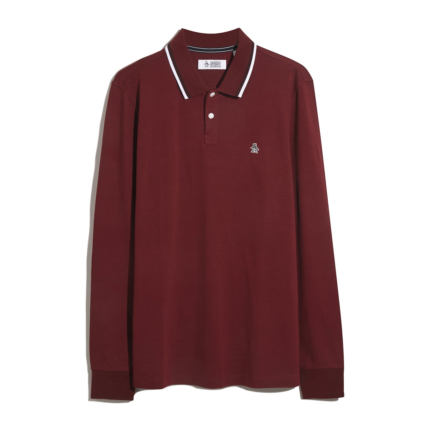 Original Penguin Sticker Pete Tipped Long Sleeve Polo Shirt In Cabernet(Sticker Pete Tipped Long Sleeve Polo Shirt Red Opkf2522gp 605)