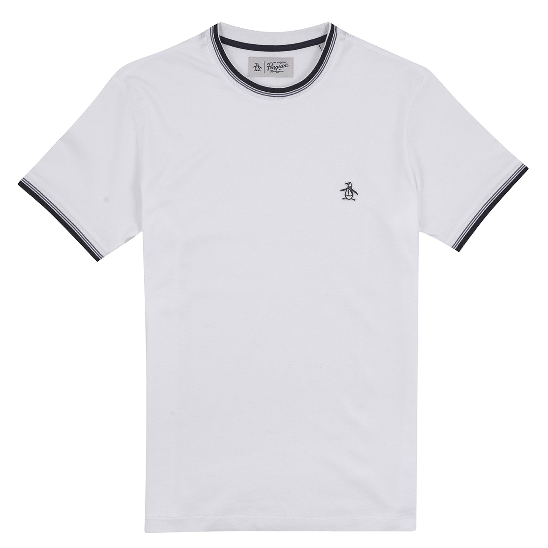 Original Penguin Sticker Pete Tipped Ringer Organic Cotton T-Shirt In Bright White(Stcker Pete Tipped Ringer Organic Cotton T Shirt White Opkb0718gp 118)