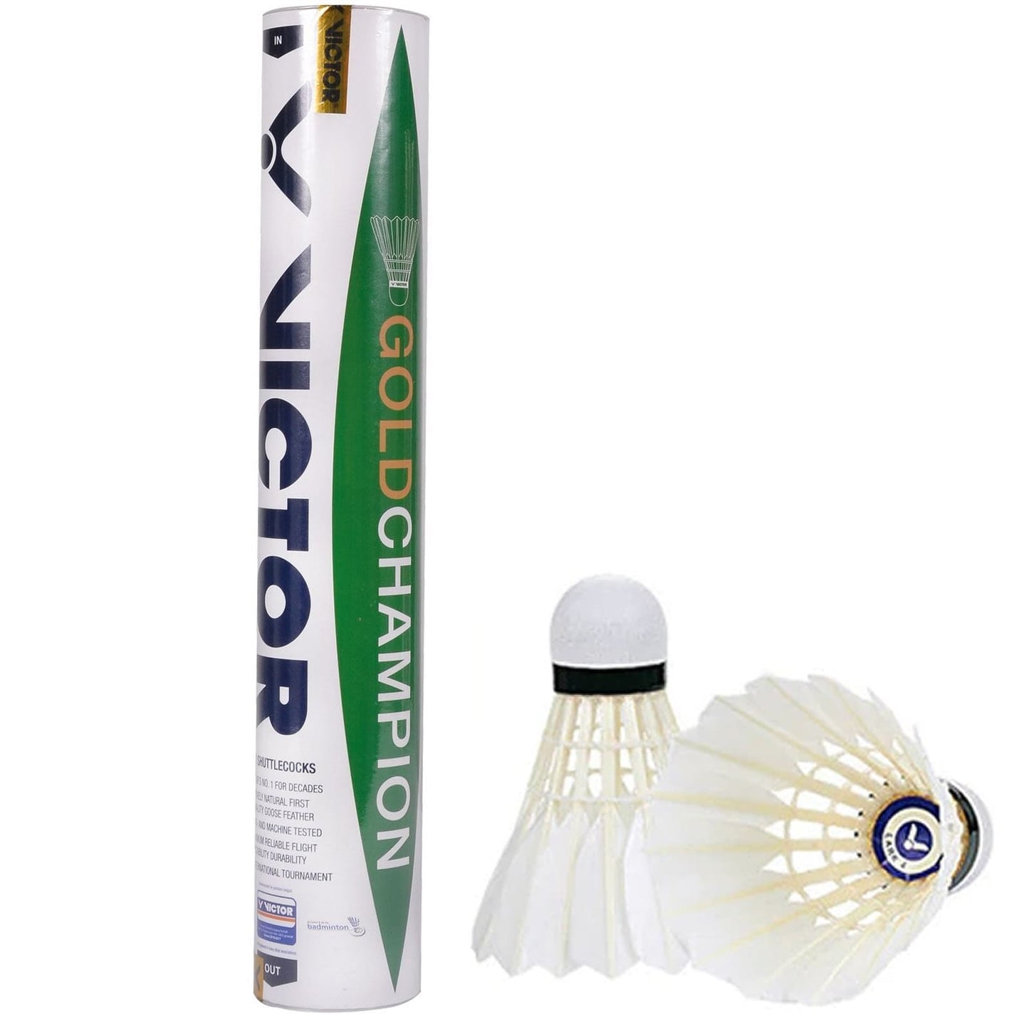  VICTOR Gold Champion Badminton Feather Shuttles / Shuttlecocks - Set Of 12