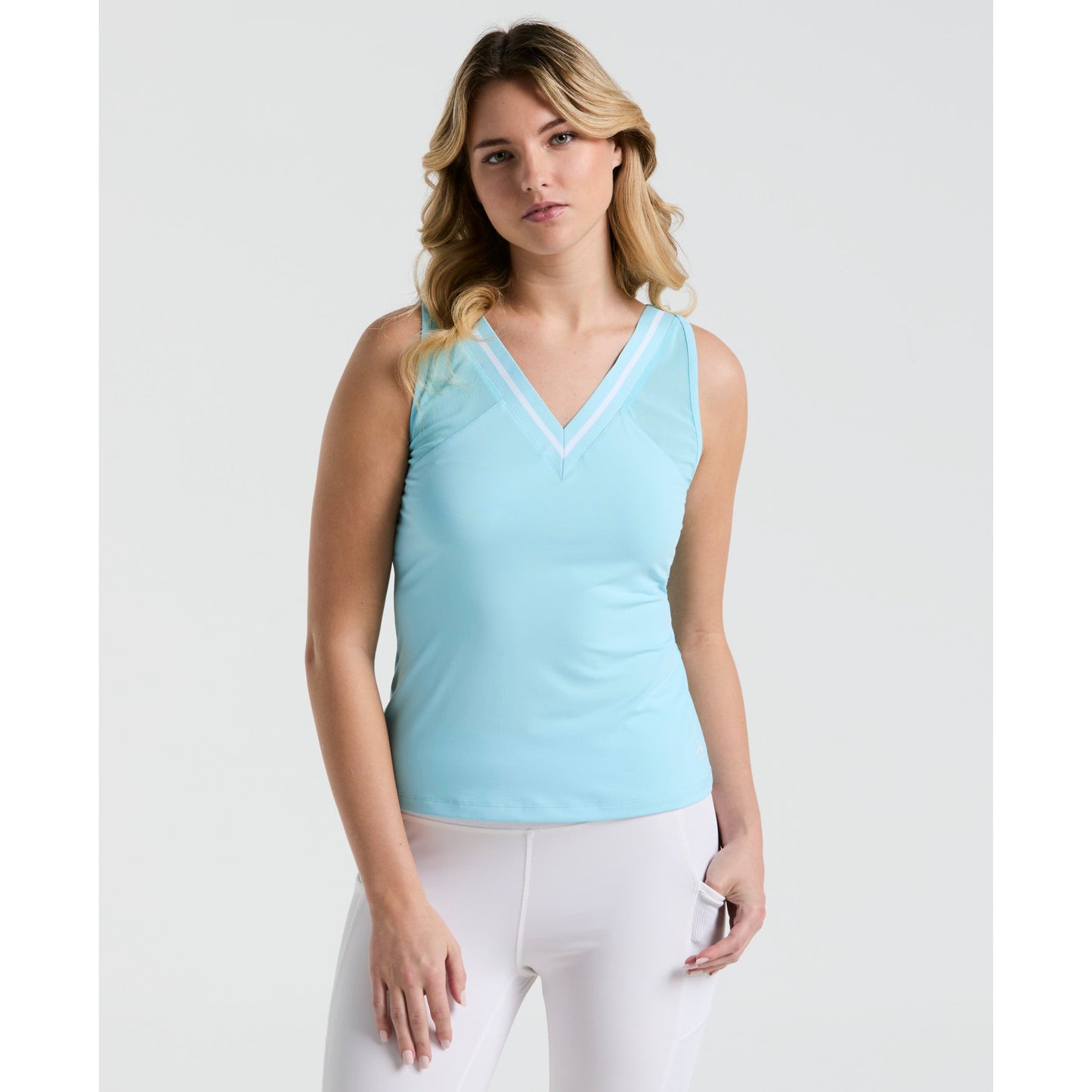 Original Penguin Women's Tennis Colour Block Tank Top In Castaway(Womens Tennis Colour Block Tank Top Blue O1ksf020gg 445)