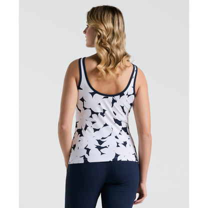 Original Penguin Women's Tennis Riviera Floral Print Tank Top In Black Iris(Womens Tennis Riviera Floral Print Tank Top Blue O1ksf032gg 417)