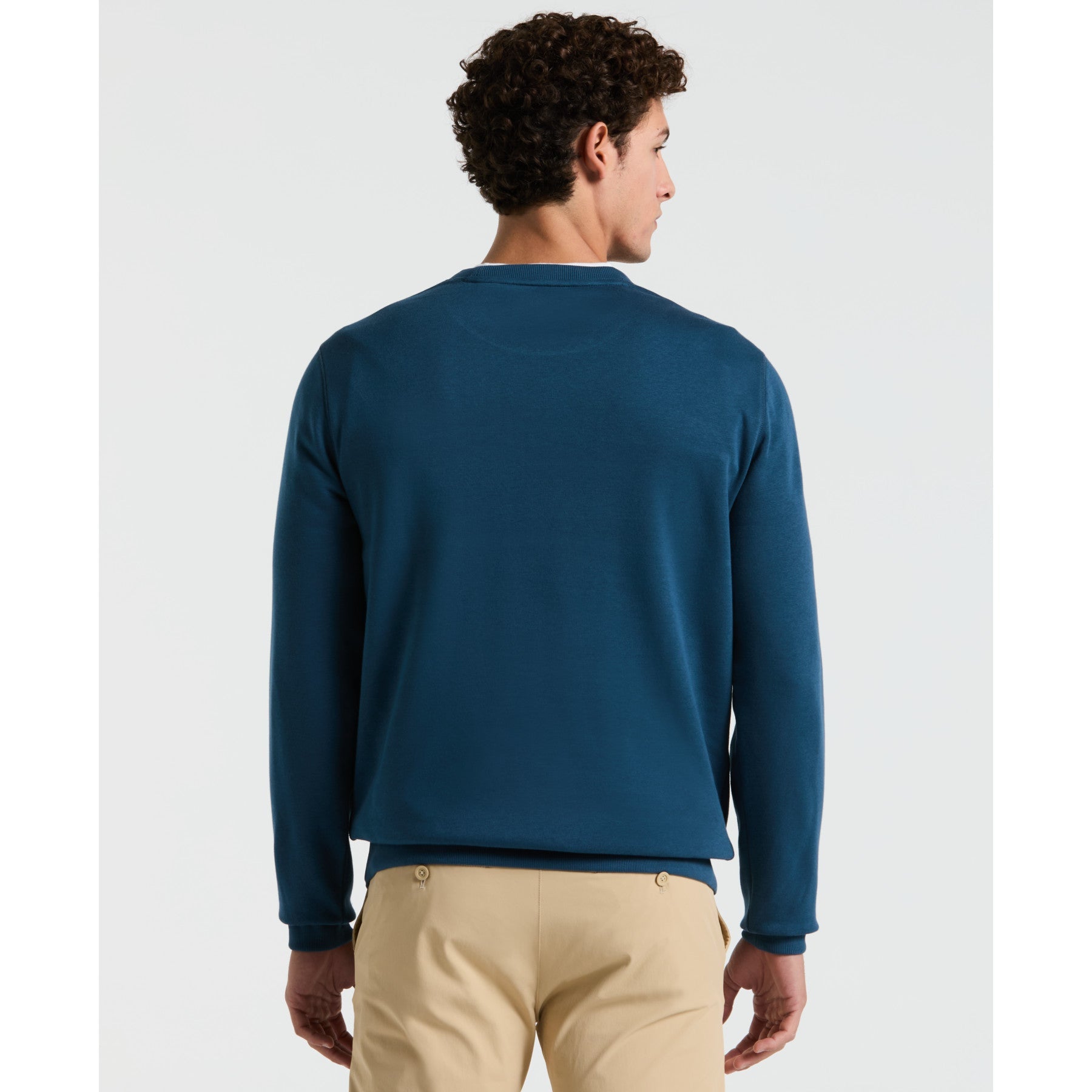 Original Penguin Fleece Chest Stripe Crew Neck Sweater In Blue Wing Teal(Fleece Chest Stripe Crew Neck Sweater Blue Ocks2500gp 415)