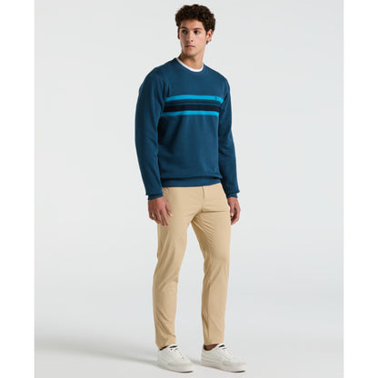 Original Penguin Fleece Chest Stripe Crew Neck Sweater In Blue Wing Teal(Fleece Chest Stripe Crew Neck Sweater Blue Ocks2500gp 415)
