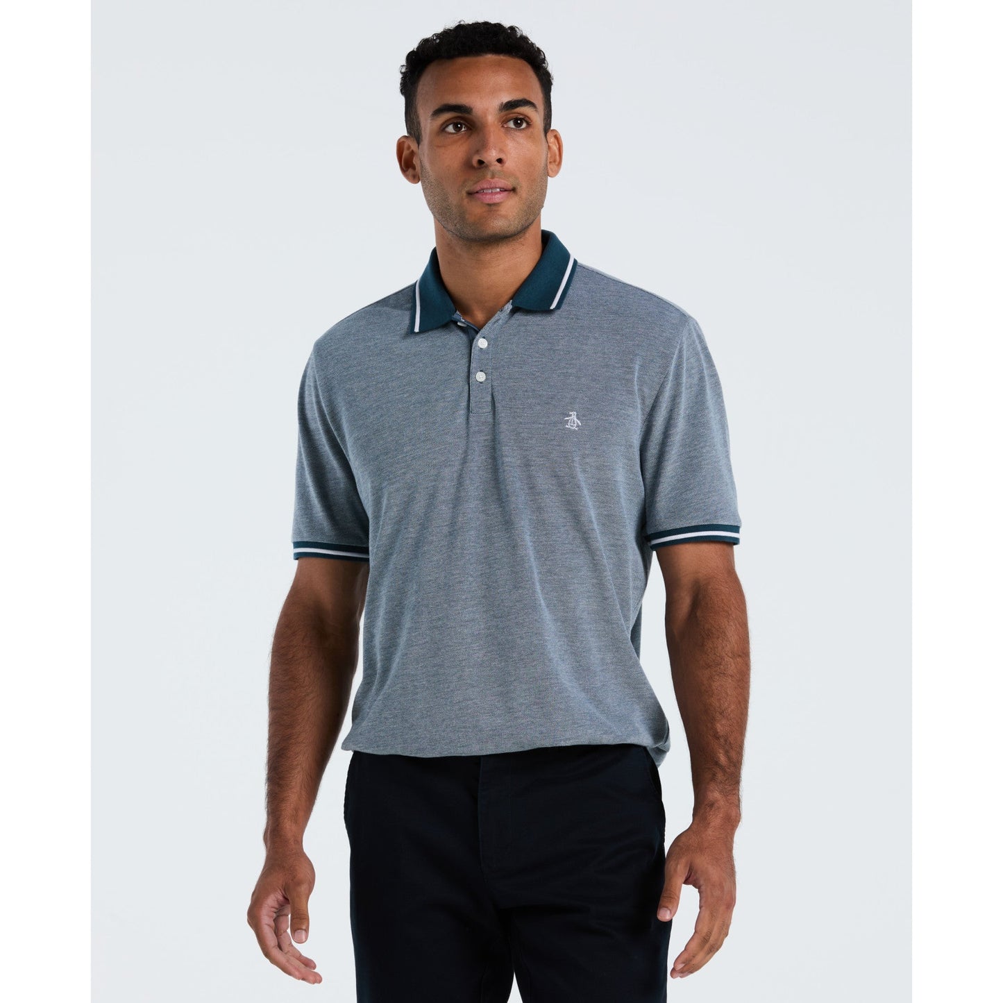 Original Penguin Birdseye Pique Tipped Polo Shirt In Reflecting Pond(Birdseye Pique Tipped Polo Shirt Blue Ocksb510gp 470)