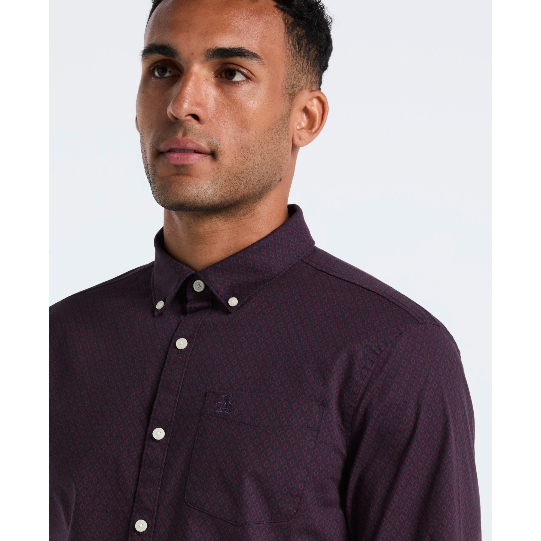 Original Penguin Micro Diamond Print Shirt In Dark Sapphire(Micro Diamond Print Shirt Blue Ocwf2516gp 413)