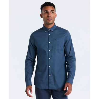 Original Penguin Micro Diamond Print Shirt In Sargasso Sea(Micro Diamond Print Shirt Blue Ocwf2516gp 485)