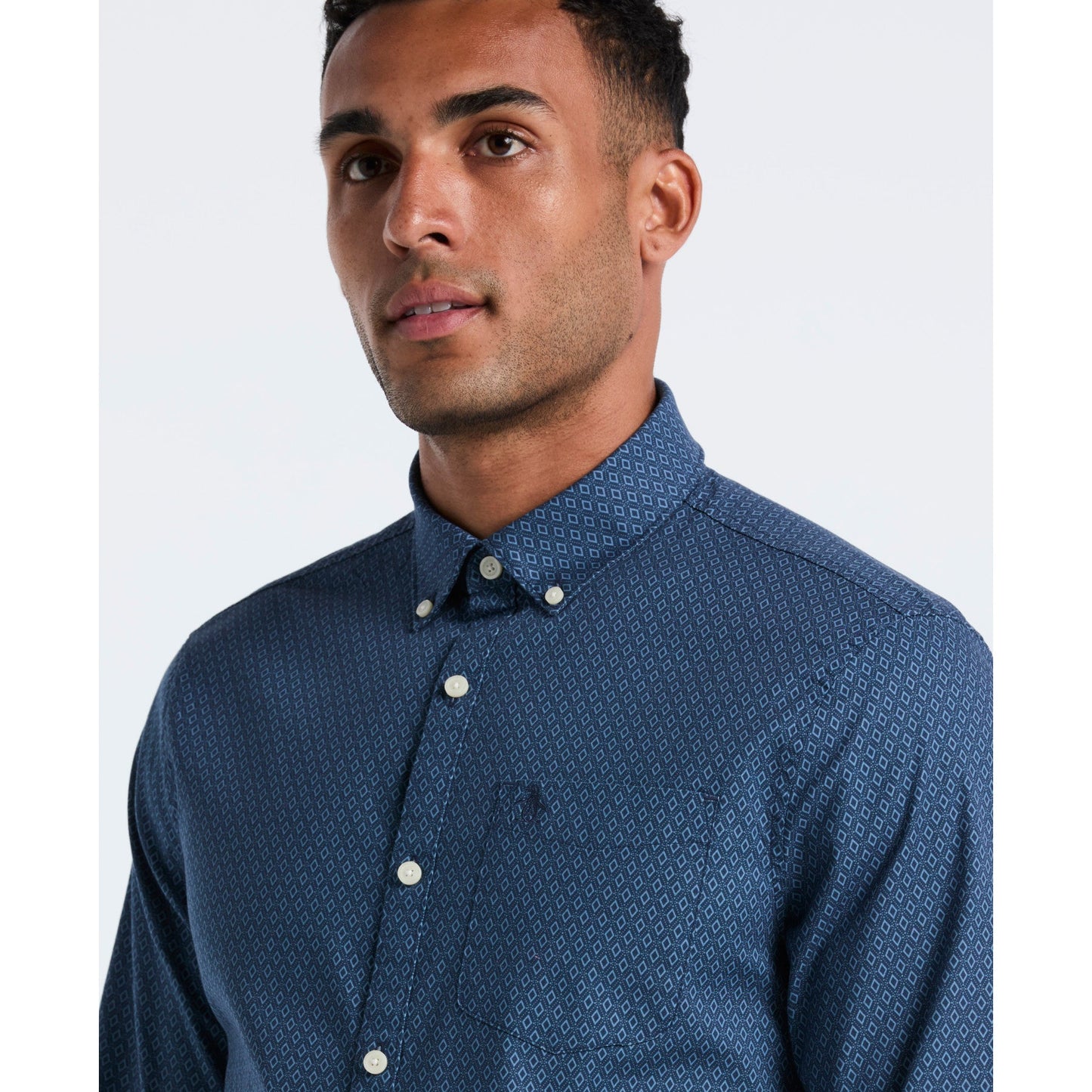 Original Penguin Micro Diamond Print Shirt In Sargasso Sea(Micro Diamond Print Shirt Blue Ocwf2516gp 485)