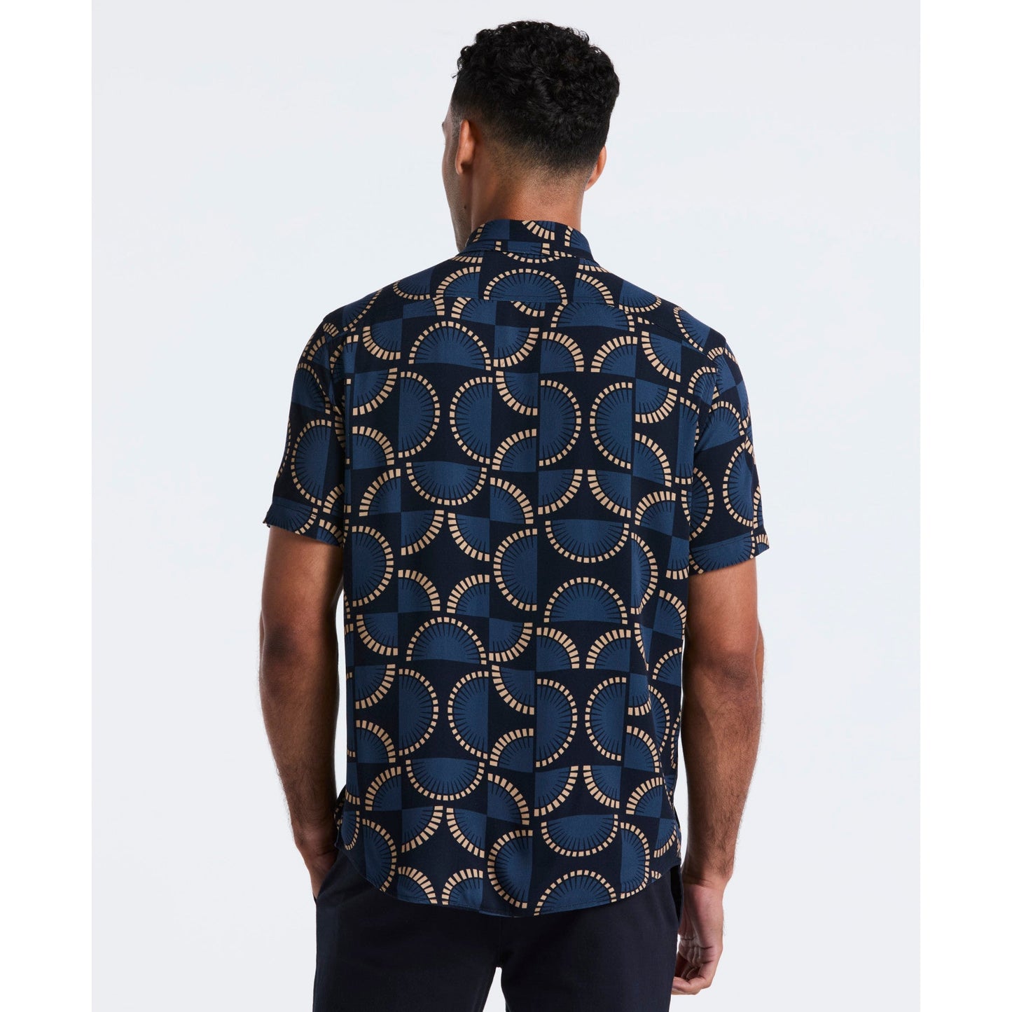 Original Penguin Fan Print Short Sleeve Shirt In Dark Sapphire(Fan Print Short Sleeve Shirt Blue Ocwf2519gp 413)