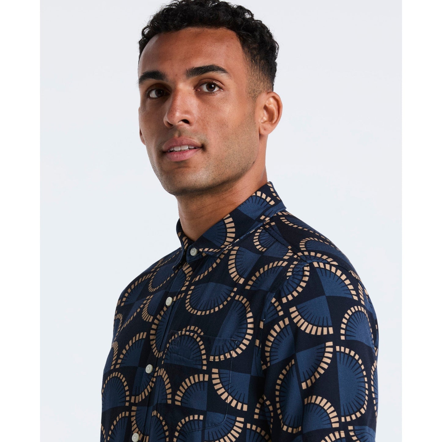 Original Penguin Fan Print Short Sleeve Shirt In Dark Sapphire(Fan Print Short Sleeve Shirt Blue Ocwf2519gp 413)