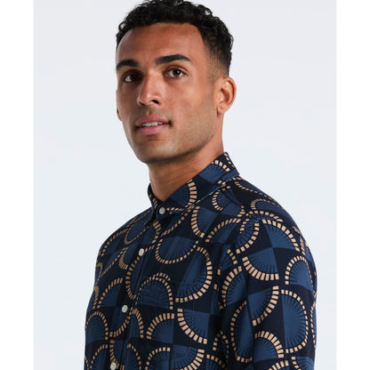 Original Penguin Fan Print Short Sleeve Shirt In Dark Sapphire(Fan Print Short Sleeve Shirt Blue Ocwf2519gp 413)