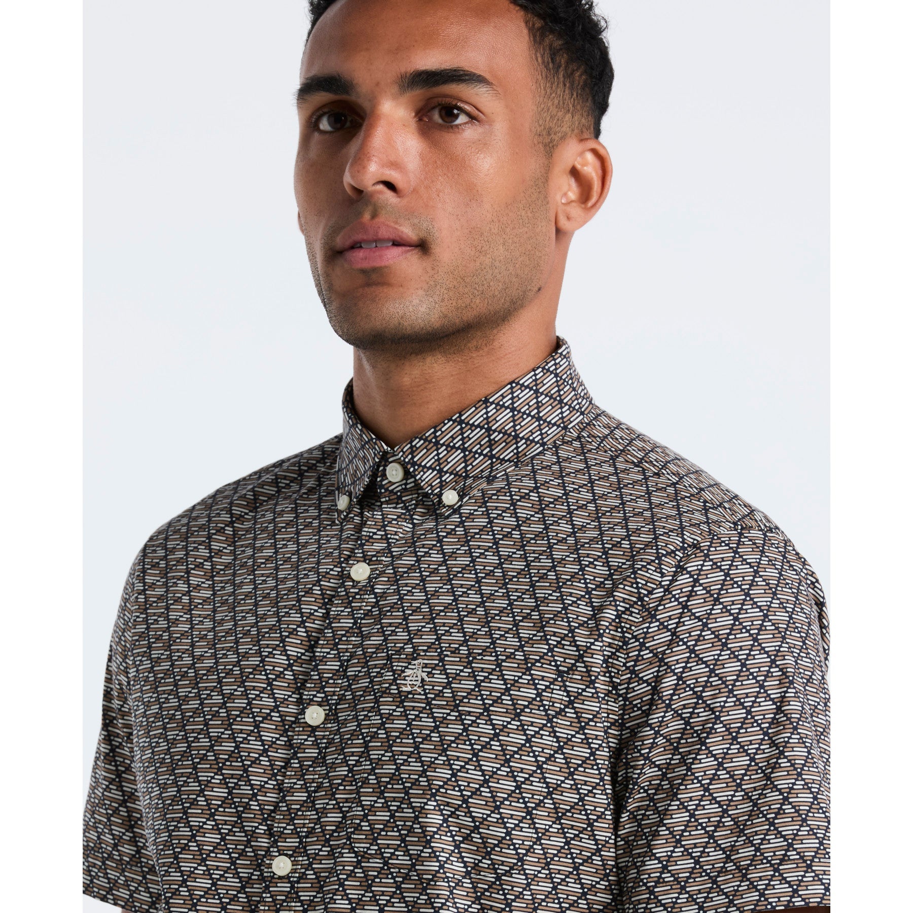 Original Penguin Diamond Geo Print Short Sleeve Shirt In Tigers Eye(Diamond Geo Print Short Sleeve Shirt Brown Ocwf2520gp 218)