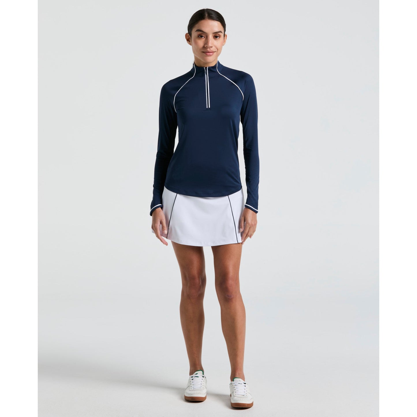 Original Penguin Women's Long Sleeve Top With Sun Protection In Black Iris(Womens Long Sleeve Quarter Zip Tennis Shirt Blue Ogksc098gg 417)