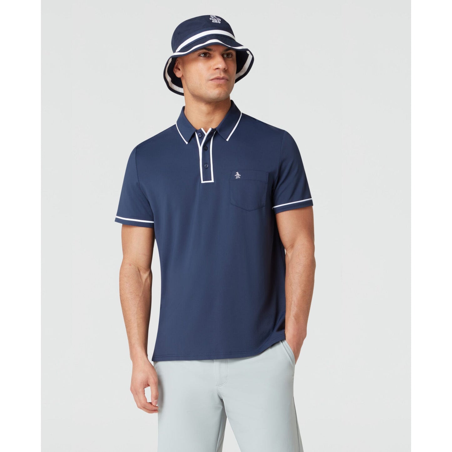 Original Penguin Technical Earl Short Sleeve Golf Polo Shirt In Black Iris(Technical Earl Golf Polo Blue Ogkse002gg 417)