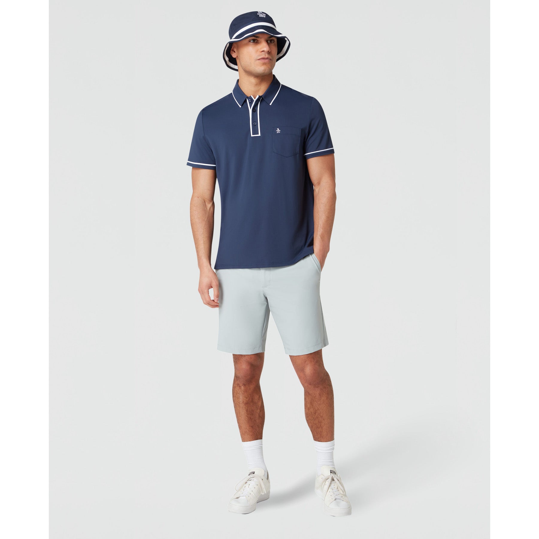 Original Penguin Technical Earl Short Sleeve Golf Polo Shirt In Black Iris(Technical Earl Golf Polo Blue Ogkse002gg 417)