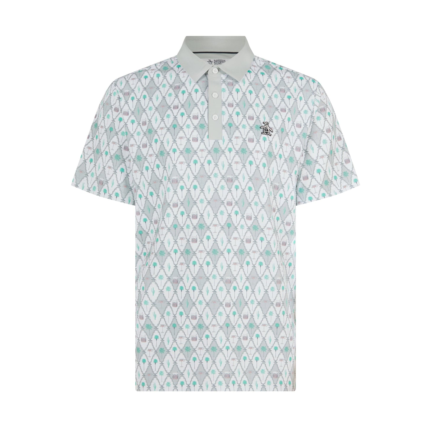 Original Penguin All Over Lattice Cocktail Print Earl Golf Polo Shirt In Bright White(All Over Lattice Cocktail Print Earl Golf Polo Shirt White Ogksf015gg 118)