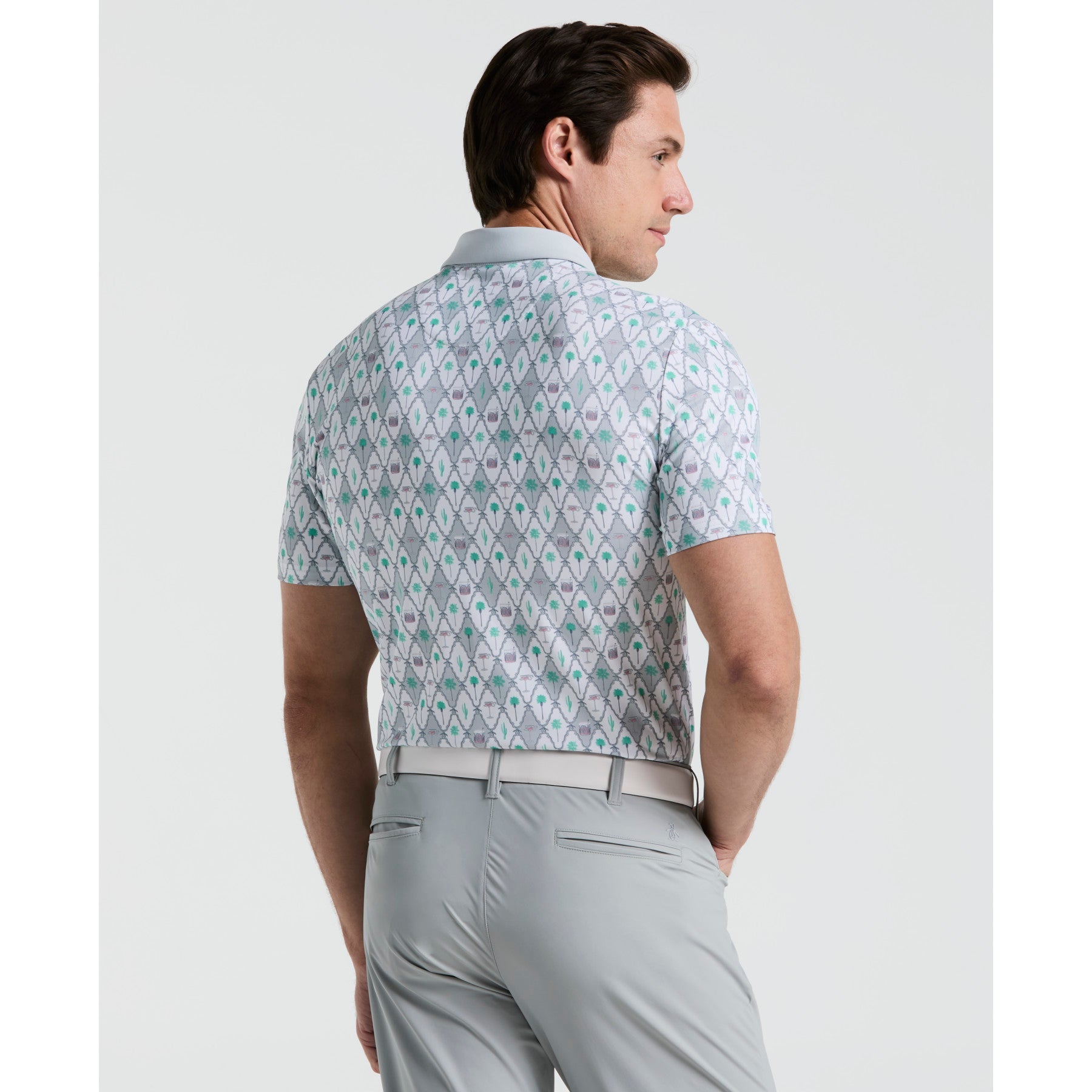 Original Penguin All Over Lattice Cocktail Print Earl Golf Polo Shirt In Bright White(All Over Lattice Cocktail Print Earl Golf Polo Shirt White Ogksf015gg 118)