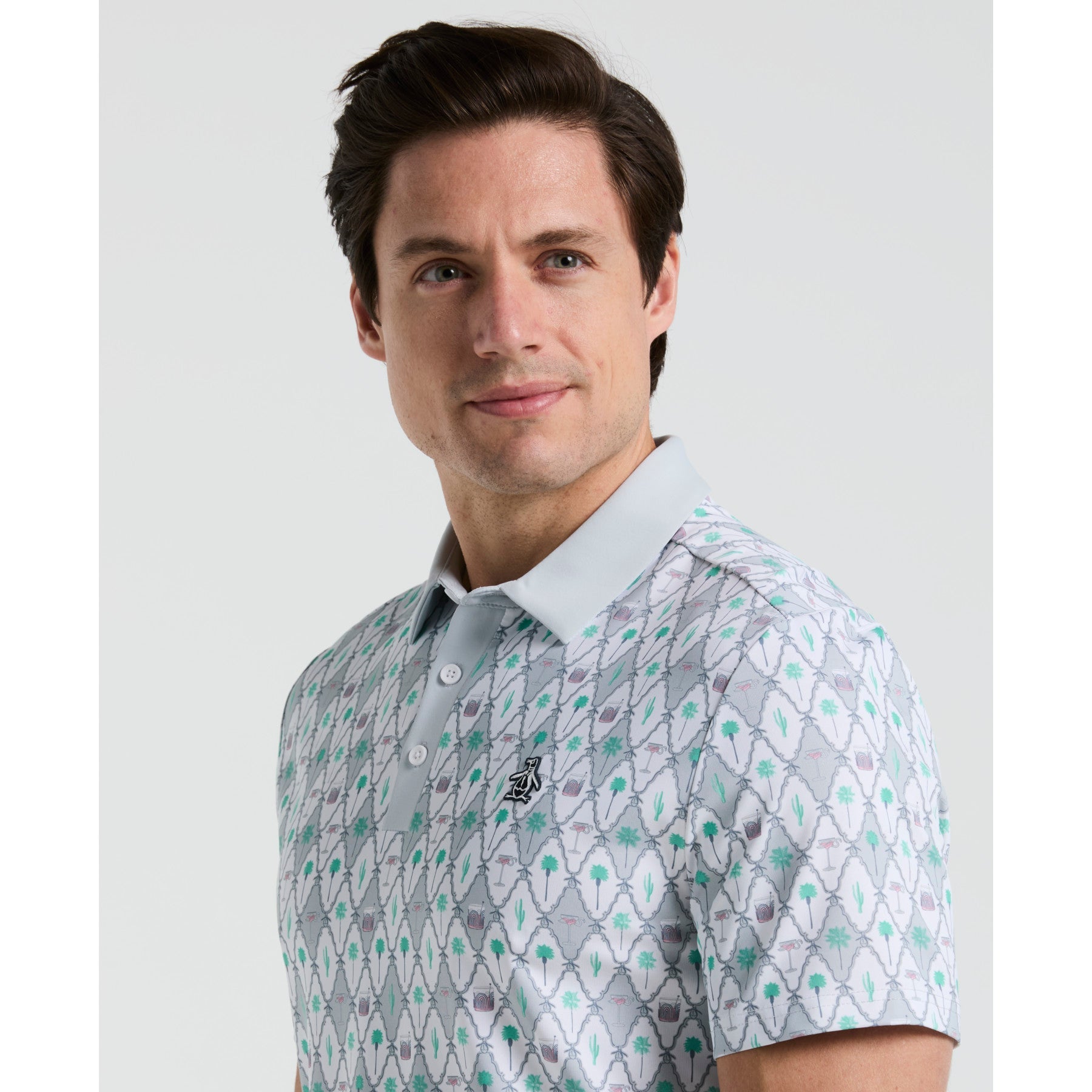 Original Penguin All Over Lattice Cocktail Print Earl Golf Polo Shirt In Bright White(All Over Lattice Cocktail Print Earl Golf Polo Shirt White Ogksf015gg 118)