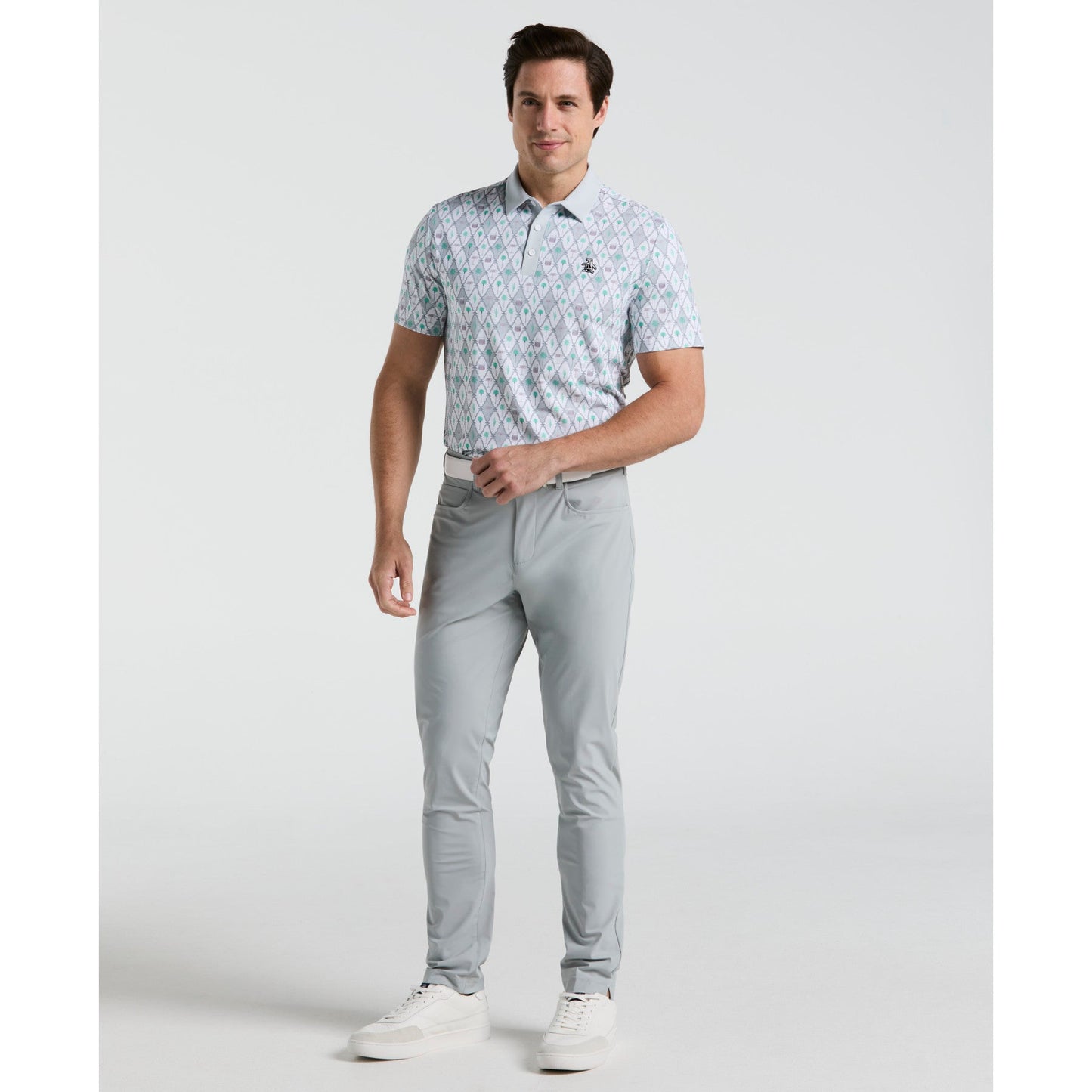 Original Penguin All Over Lattice Cocktail Print Earl Golf Polo Shirt In Bright White(All Over Lattice Cocktail Print Earl Golf Polo Shirt White Ogksf015gg 118)