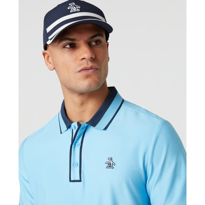 Original Penguin Ribbed Earl Blocked Golf Polo Shirt In Blue Grotto(Ribbed Earl Blocked Golf Polo Shirt Blue Ogksf016gg 457)