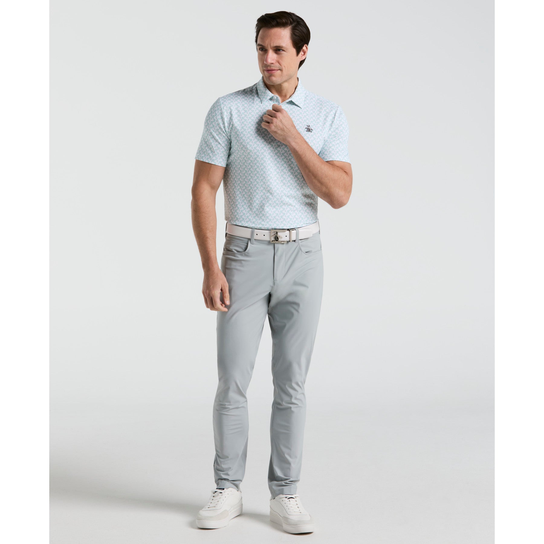 Original Penguin All Over Lifesaver Print Golf Polo Shirt In Bright White(All Over Lifesaver Print Golf Polo Shirt White Ogksf018gg 118)
