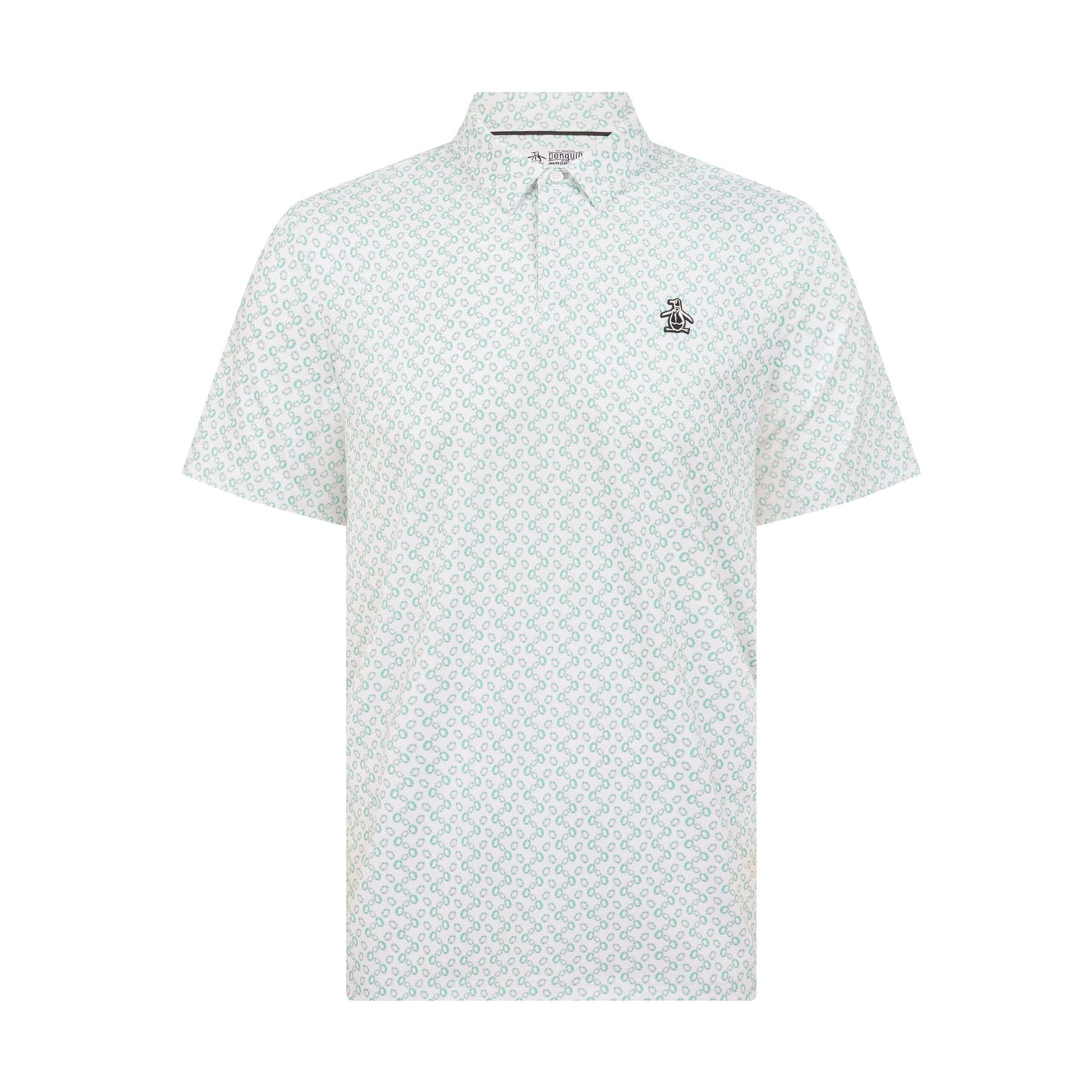 Original Penguin All Over Lifesaver Print Golf Polo Shirt In Bright White(All Over Lifesaver Print Golf Polo Shirt White Ogksf018gg 118)