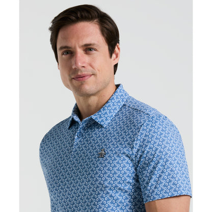 Original Penguin All Over Lifesaver Print Golf Polo Shirt In Quiet Harbour(All Over Lifesaver Print Golf Polo Shirt Blue Ogksf018gg 453)