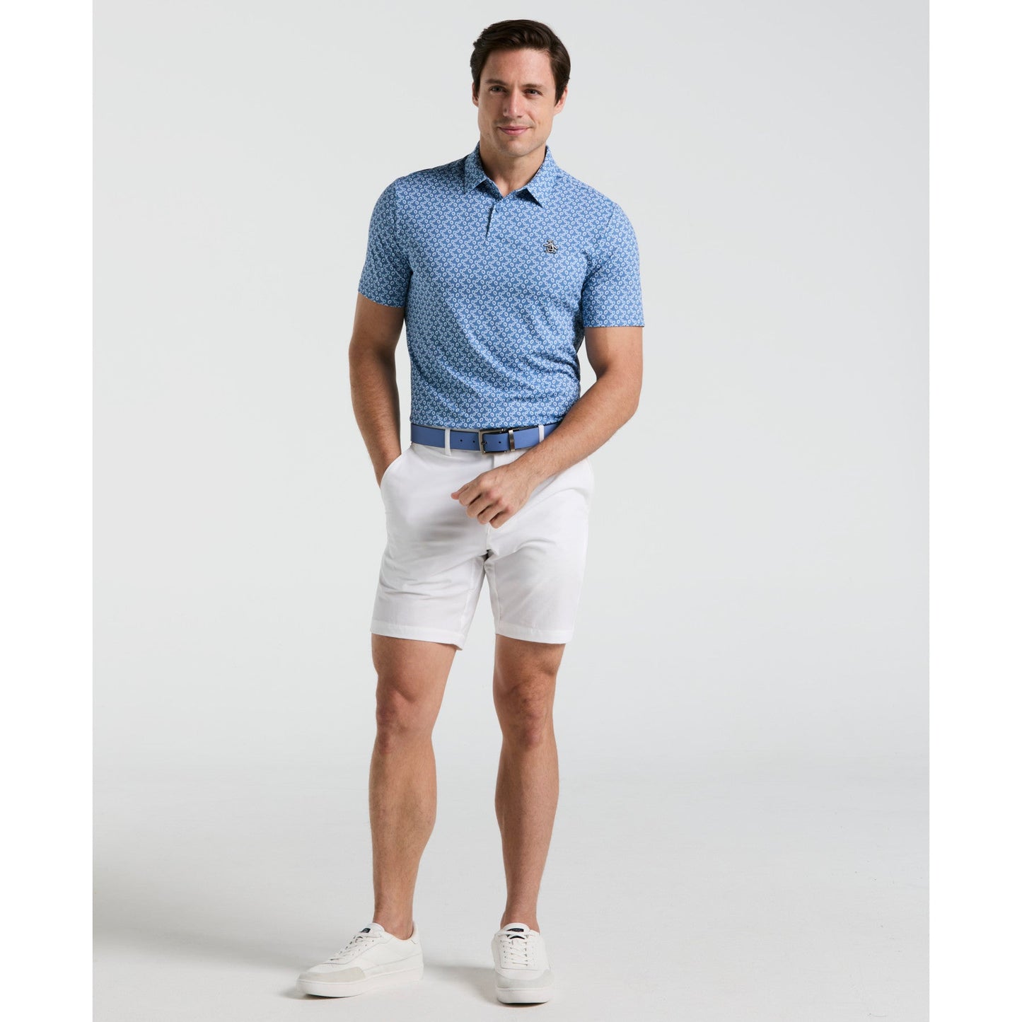 Original Penguin All Over Lifesaver Print Golf Polo Shirt In Quiet Harbour(All Over Lifesaver Print Golf Polo Shirt Blue Ogksf018gg 453)