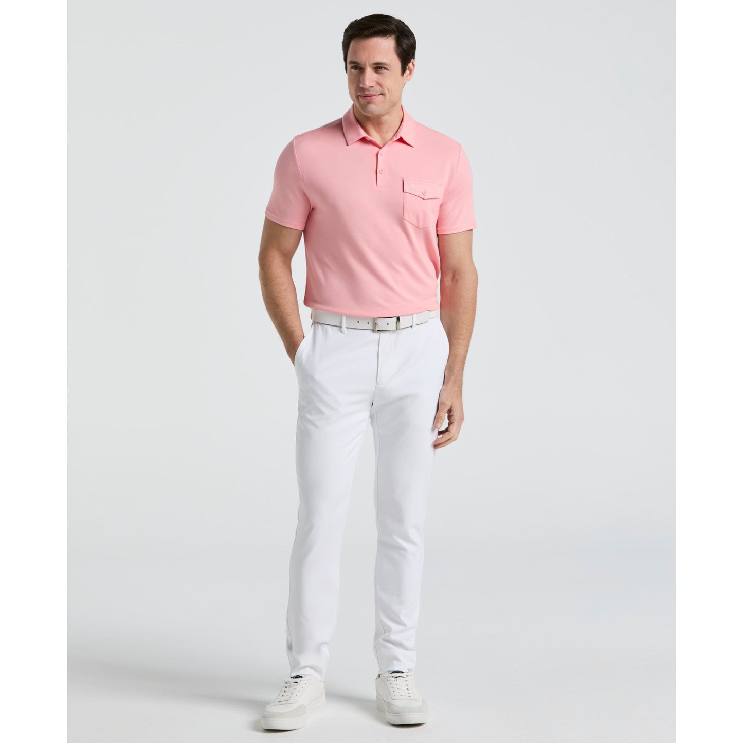 Original Penguin Pete's Fine Line Golf Polo Shirt In Murex Shell(Petes Fine Line Golf Polo Shirt Pink Ogksf024gg 680)