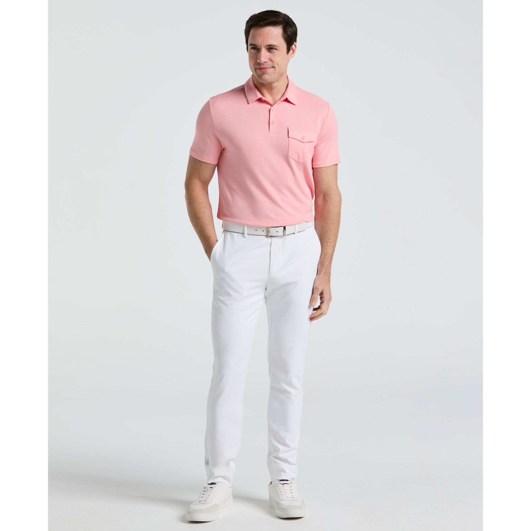 Original Penguin Pete's Fine Line Golf Polo Shirt In Murex Shell(Petes Fine Line Golf Polo Shirt Pink Ogksf024gg 680)