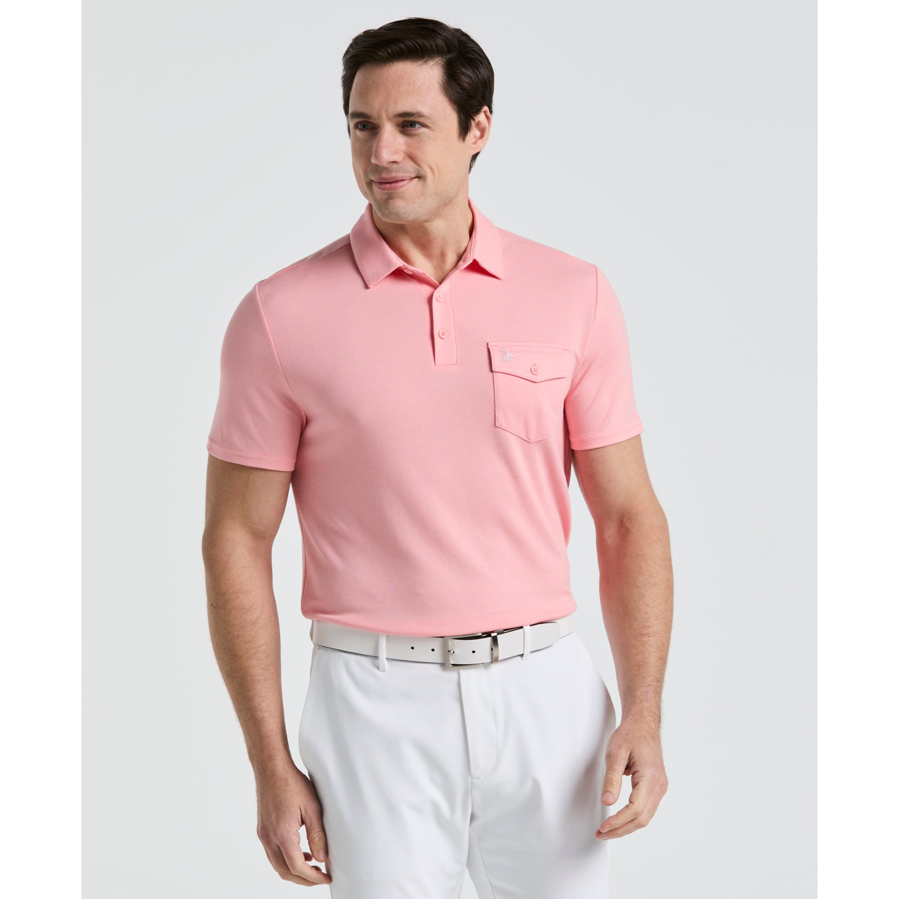 Original Penguin Pete's Fine Line Golf Polo Shirt In Murex Shell(Petes Fine Line Golf Polo Shirt Pink Ogksf024gg 680)