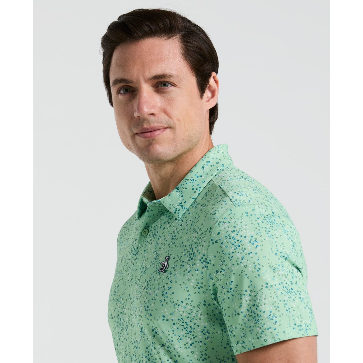 Original Penguin All Over Micro Abstract Printed Golf Polo Shirt In Sprucestone(All Over Micro Abstract Printed Golf Polo Shirt Green Ogksf025gg 338)