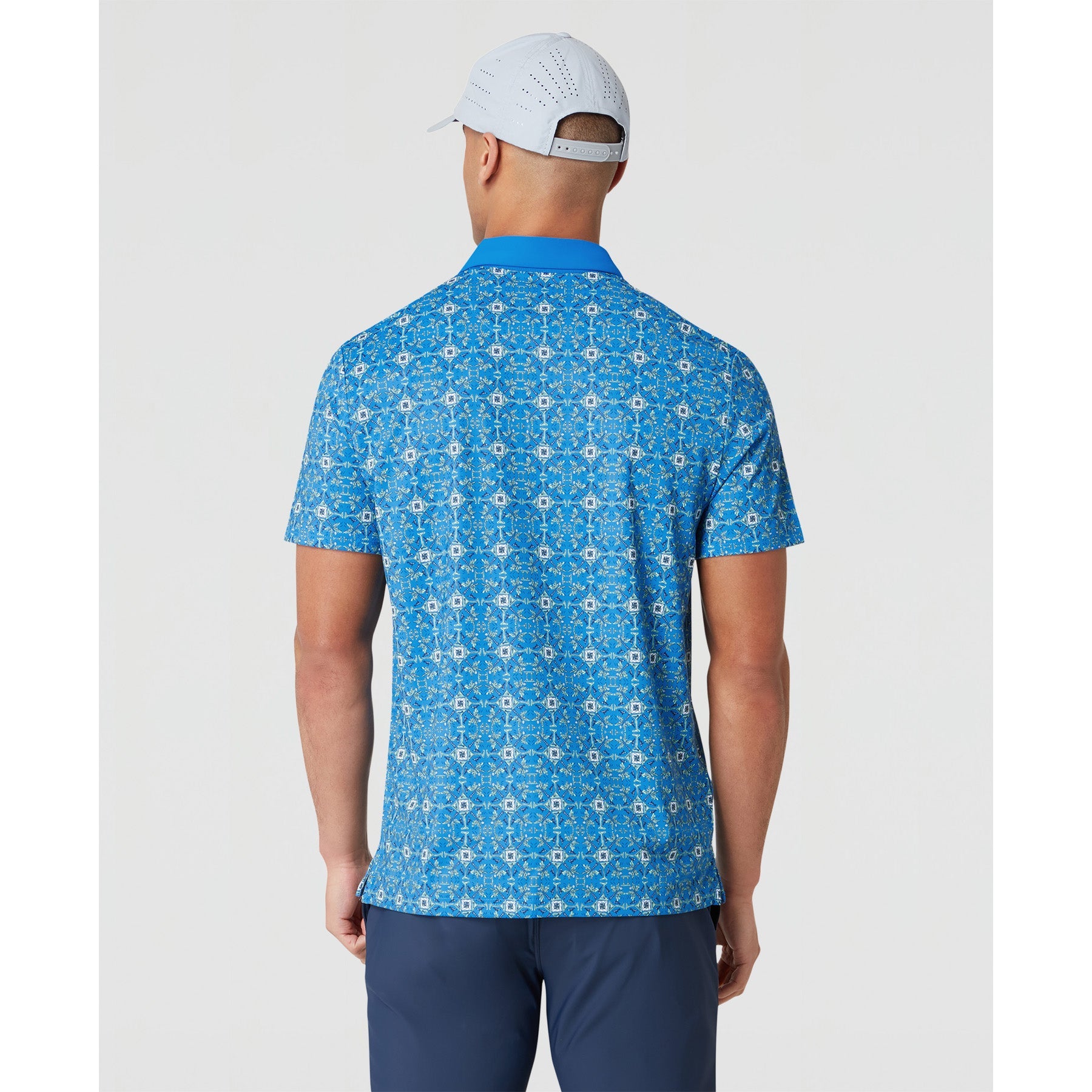 Original Penguin All Over Cocktail Windowpane Printed Golf Polo Shirt In French Blue(All Over Cocktail Windowpane Printed Golf Polo Shirt Blue Ogksf026gg 478)