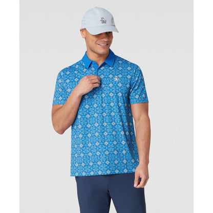 Original Penguin All Over Cocktail Windowpane Printed Golf Polo Shirt In French Blue(All Over Cocktail Windowpane Printed Golf Polo Shirt Blue Ogksf026gg 478)