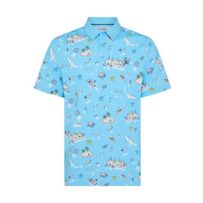 Original Penguin All Over Pete'n The Boat Printed Golf Polo Shirt In Blue Grotto(All Over Peten The Boat Printed Golf Polo Shirt Blue Ogksf028gg 457)