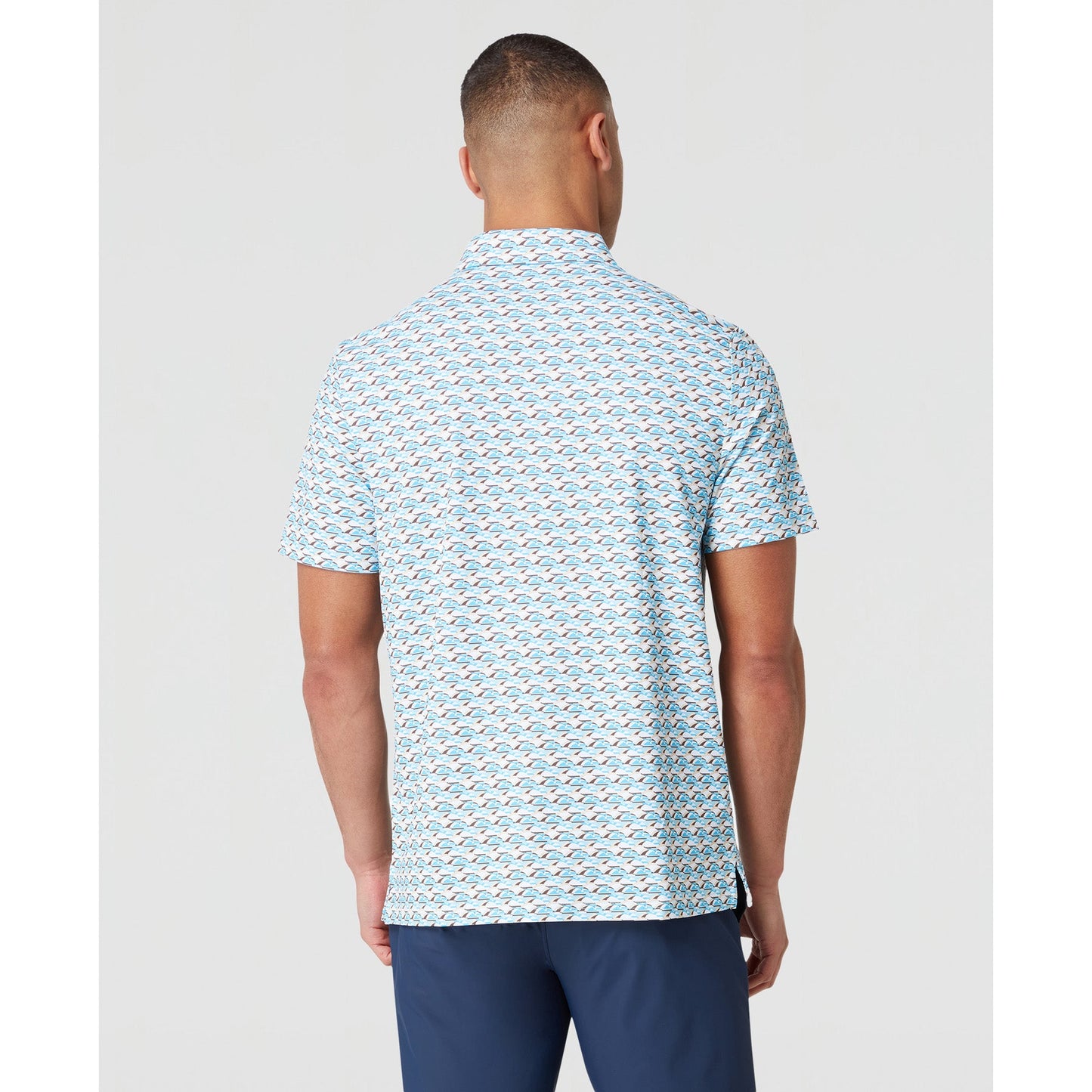 Original Penguin Layered Umbrella Print Golf Polo Shirt In Blue Grotto(Layered Umbrella Print Golf Polo Shirt Blue Ogksf029gg 457)