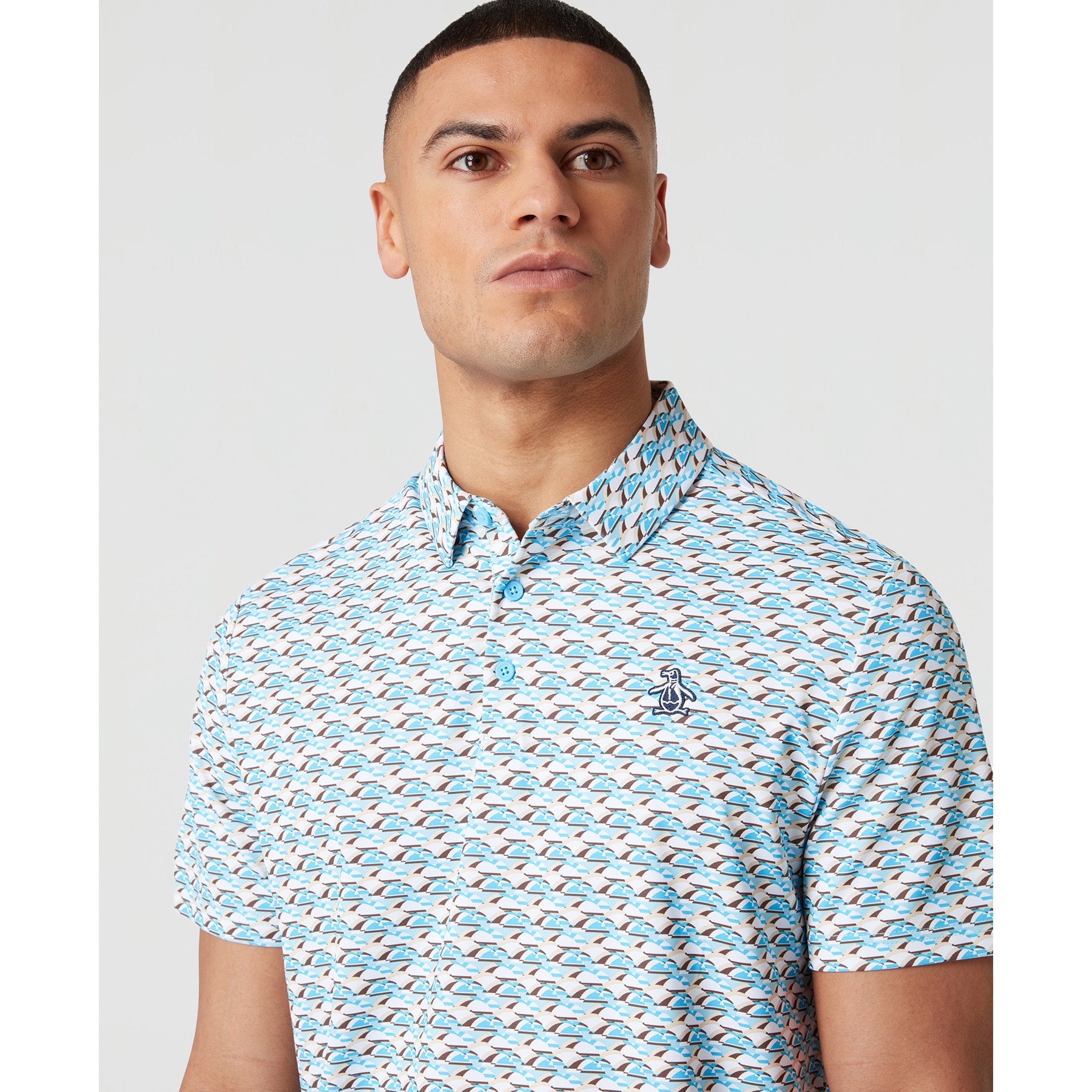 Original Penguin Layered Umbrella Print Golf Polo Shirt In Blue Grotto(Layered Umbrella Print Golf Polo Shirt Blue Ogksf029gg 457)