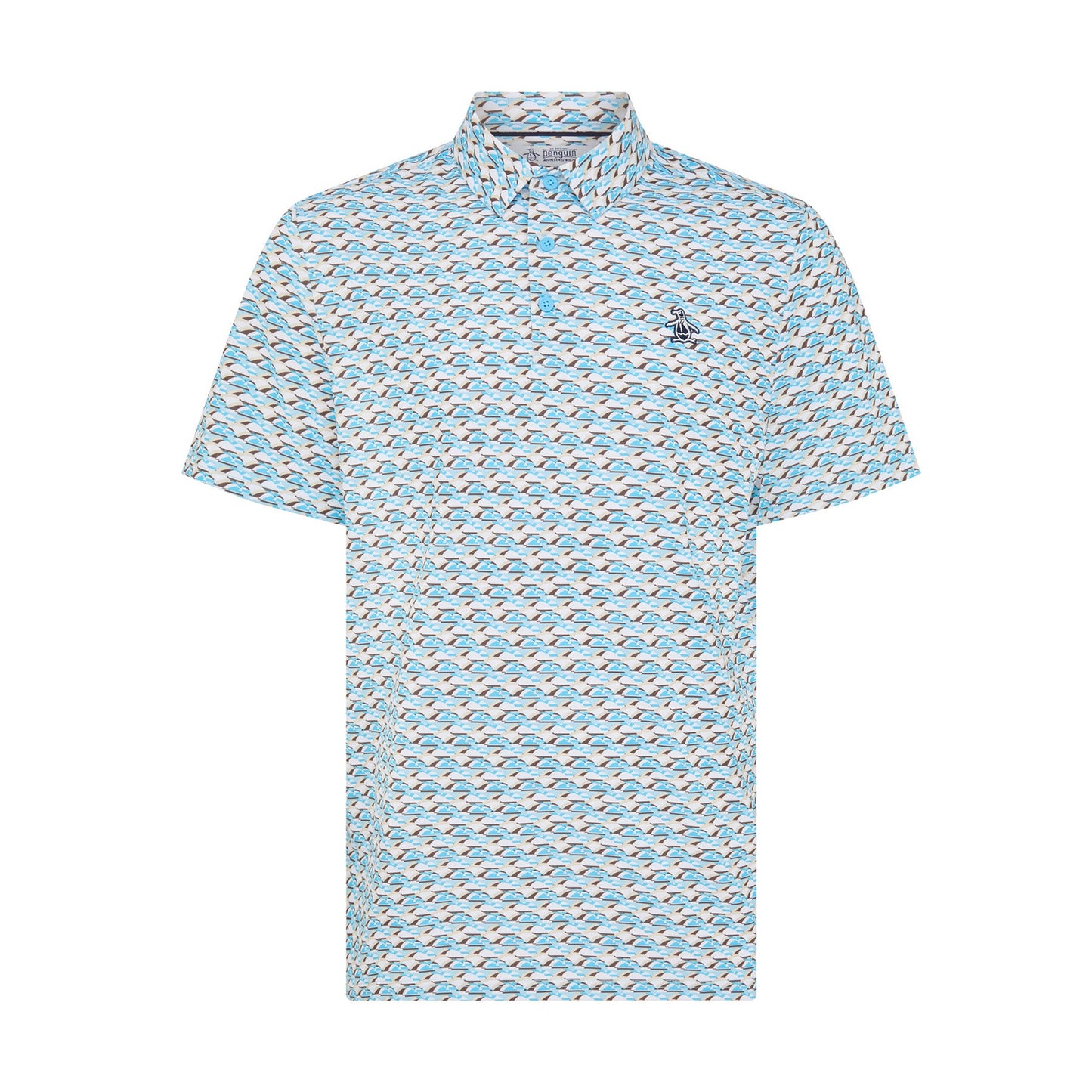 Original Penguin Layered Umbrella Print Golf Polo Shirt In Blue Grotto(Layered Umbrella Print Golf Polo Shirt Blue Ogksf029gg 457)