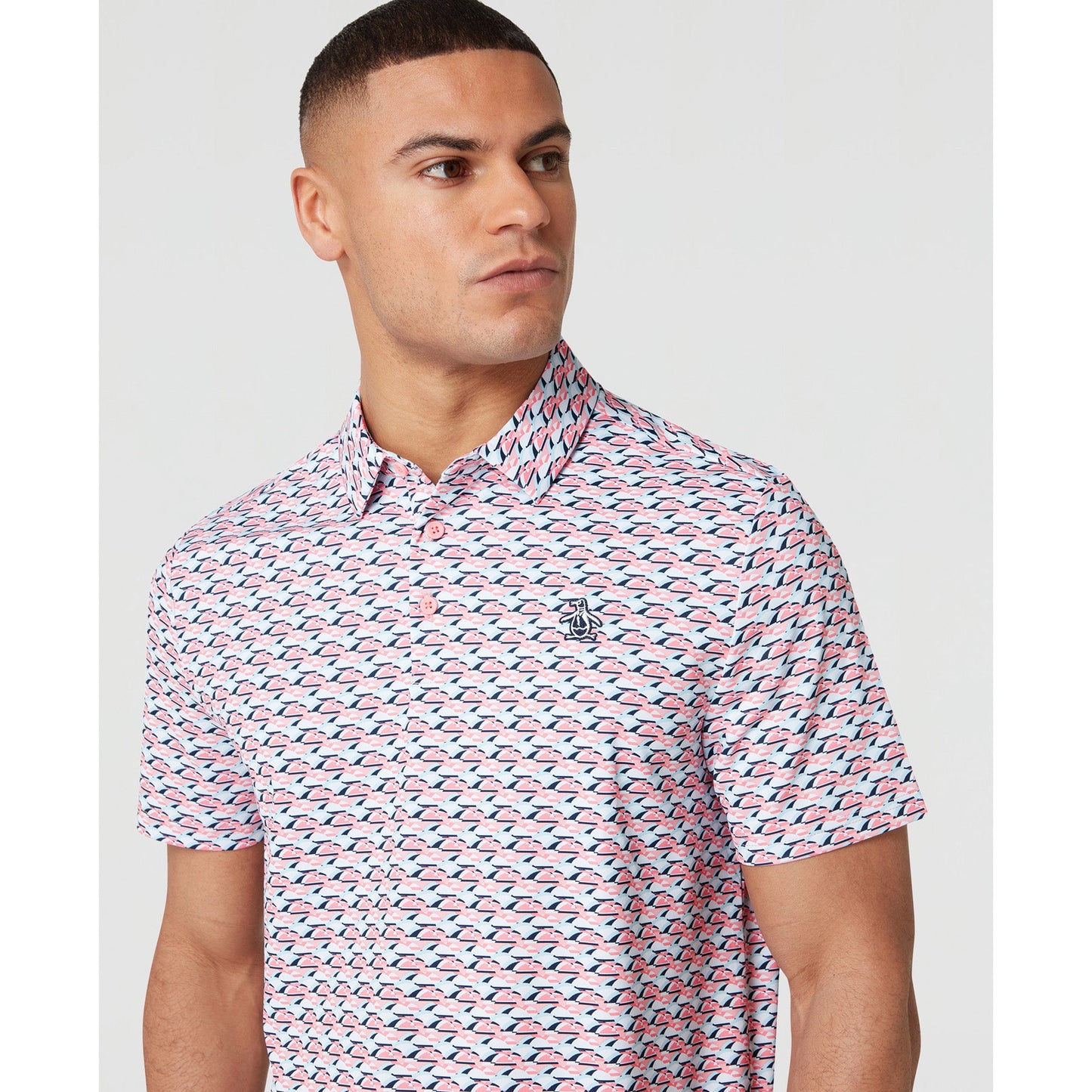 Original Penguin Layered Umbrella Print Golf Polo Shirt In Murex Shell(Layered Umbrella Print Golf Polo Shirt Pink Ogksf029gg 680)