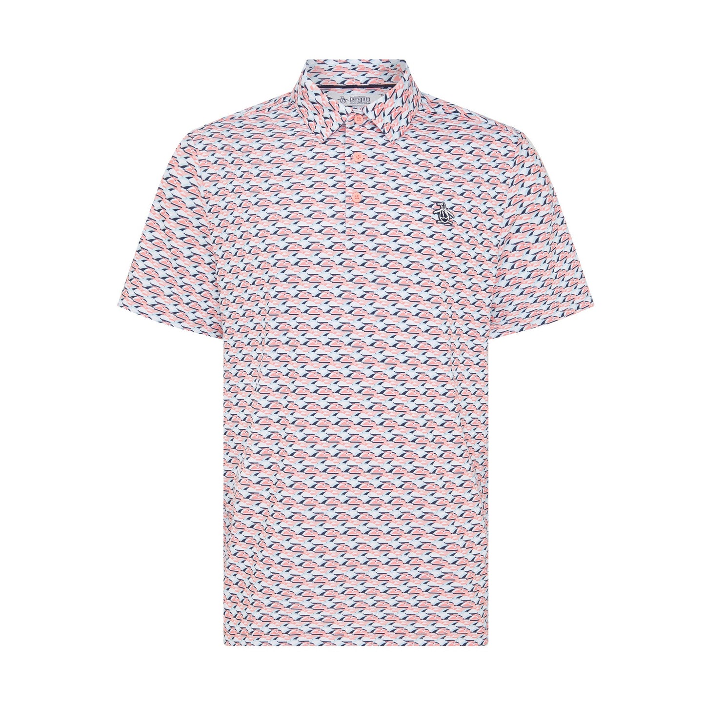 Original Penguin Layered Umbrella Print Golf Polo Shirt In Murex Shell(Layered Umbrella Print Golf Polo Shirt Pink Ogksf029gg 680)