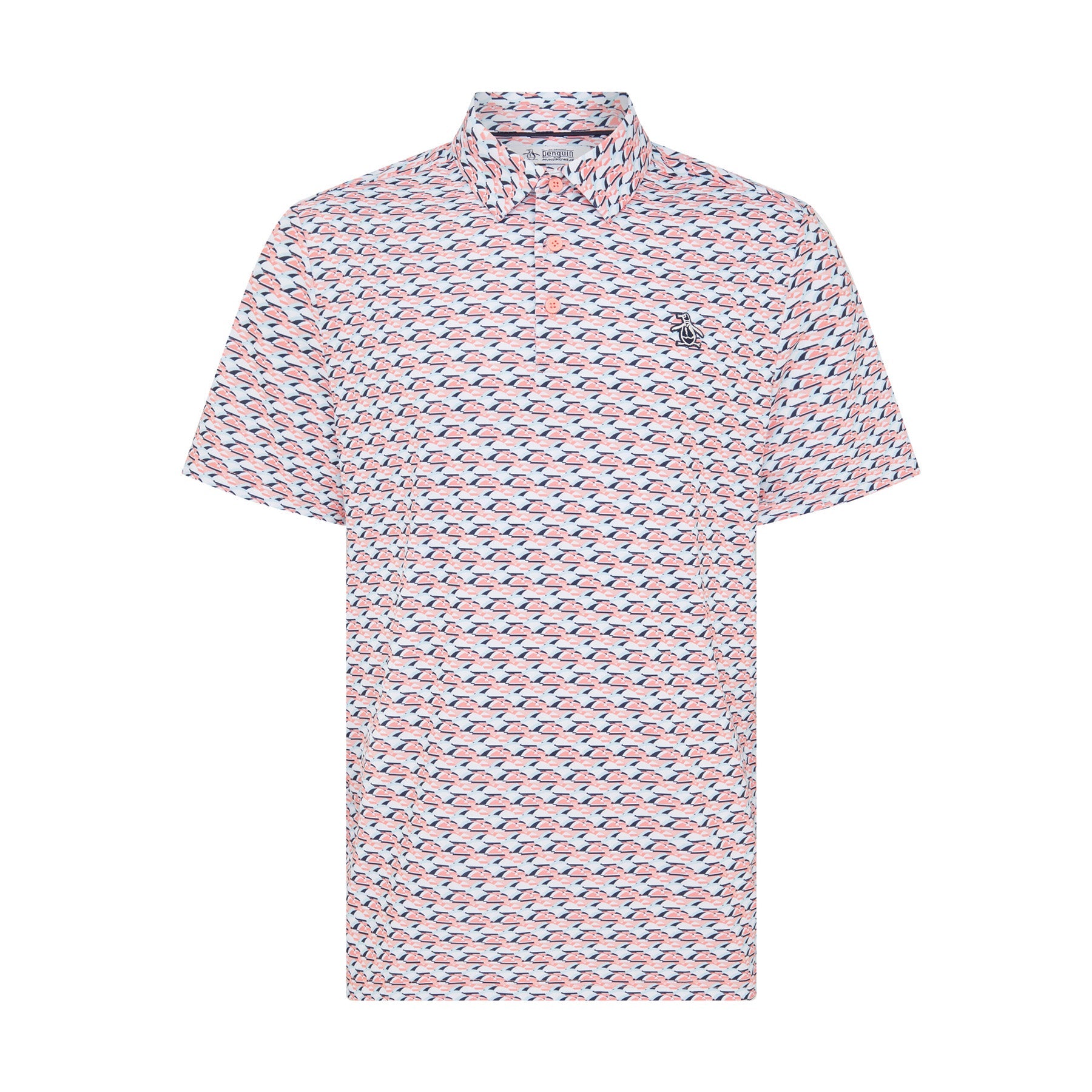 Original Penguin Layered Umbrella Print Golf Polo Shirt In Murex Shell(Layered Umbrella Print Golf Polo Shirt Pink Ogksf029gg 680)