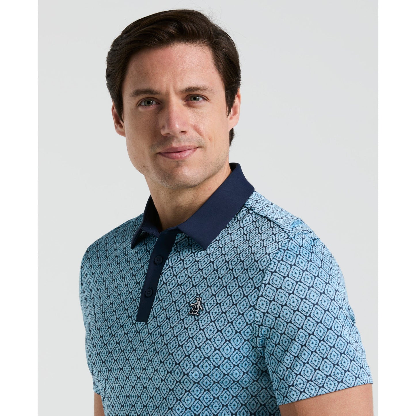 Original Penguin Yarn Dyed Bohemian Jacquard Golf Polo Shirt In Black Iris(Yarn Dyed Bohemian Jacquard Golf Polo Shirt Blue Ogksf030gg 417)