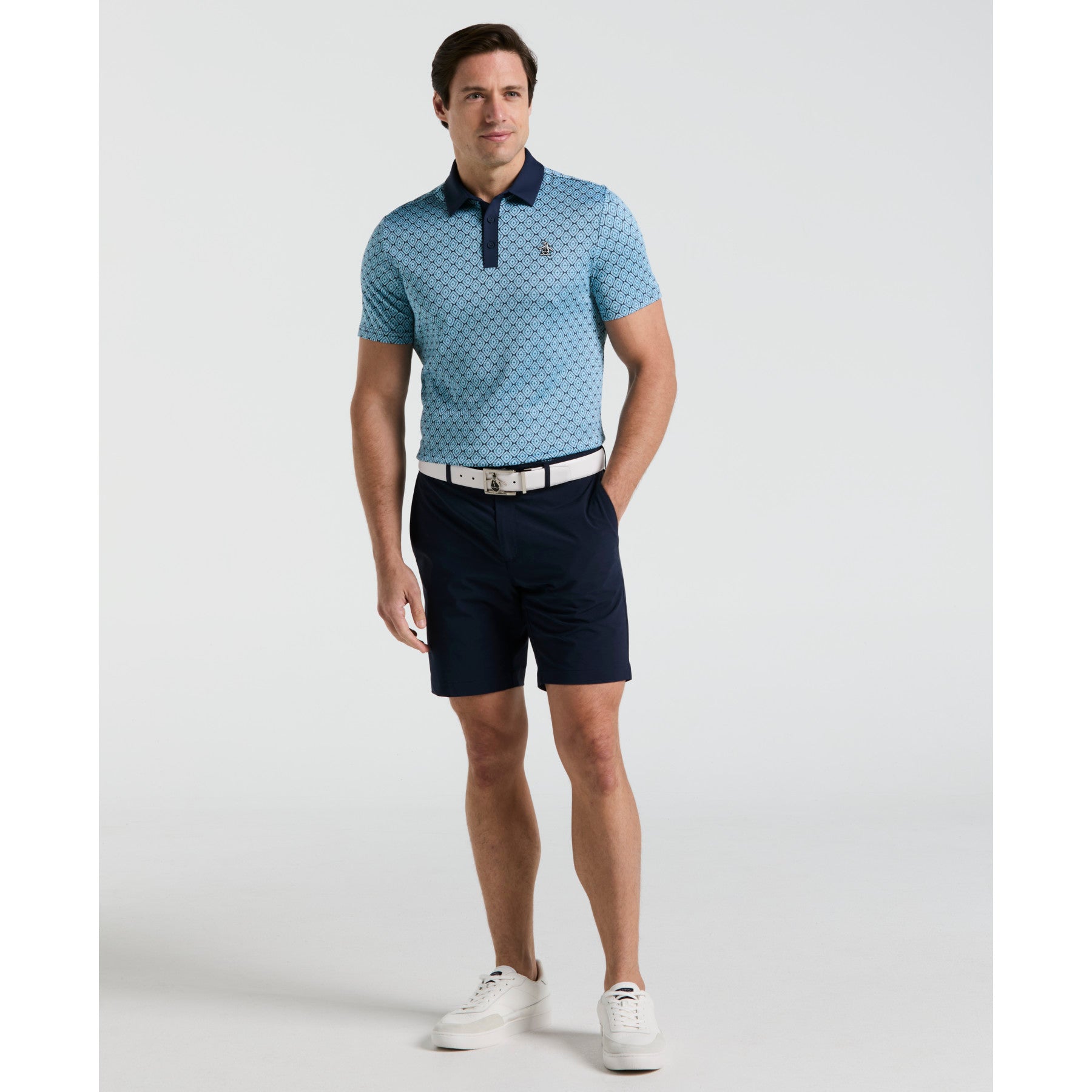 Original Penguin Yarn Dyed Bohemian Jacquard Golf Polo Shirt In Black Iris(Yarn Dyed Bohemian Jacquard Golf Polo Shirt Blue Ogksf030gg 417)