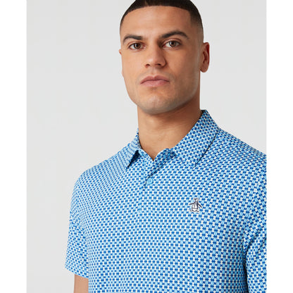 Original Penguin All Over Pete's Bowtie Micro Print Golf Polo Shirt In Blue Grotto(All Over Petes Bowtie Micro Print Golf Polo Shirt Blue Ogksf031gg 457)