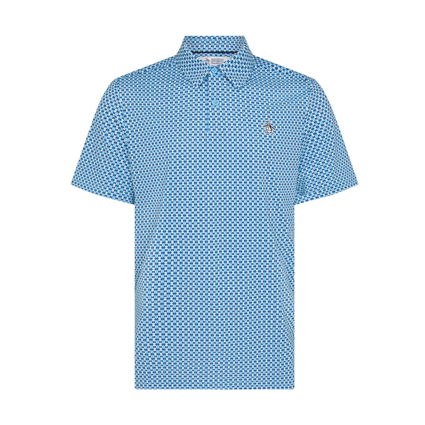 Original Penguin All Over Pete's Bowtie Micro Print Golf Polo Shirt In Blue Grotto(All Over Petes Bowtie Micro Print Golf Polo Shirt Blue Ogksf031gg 457)