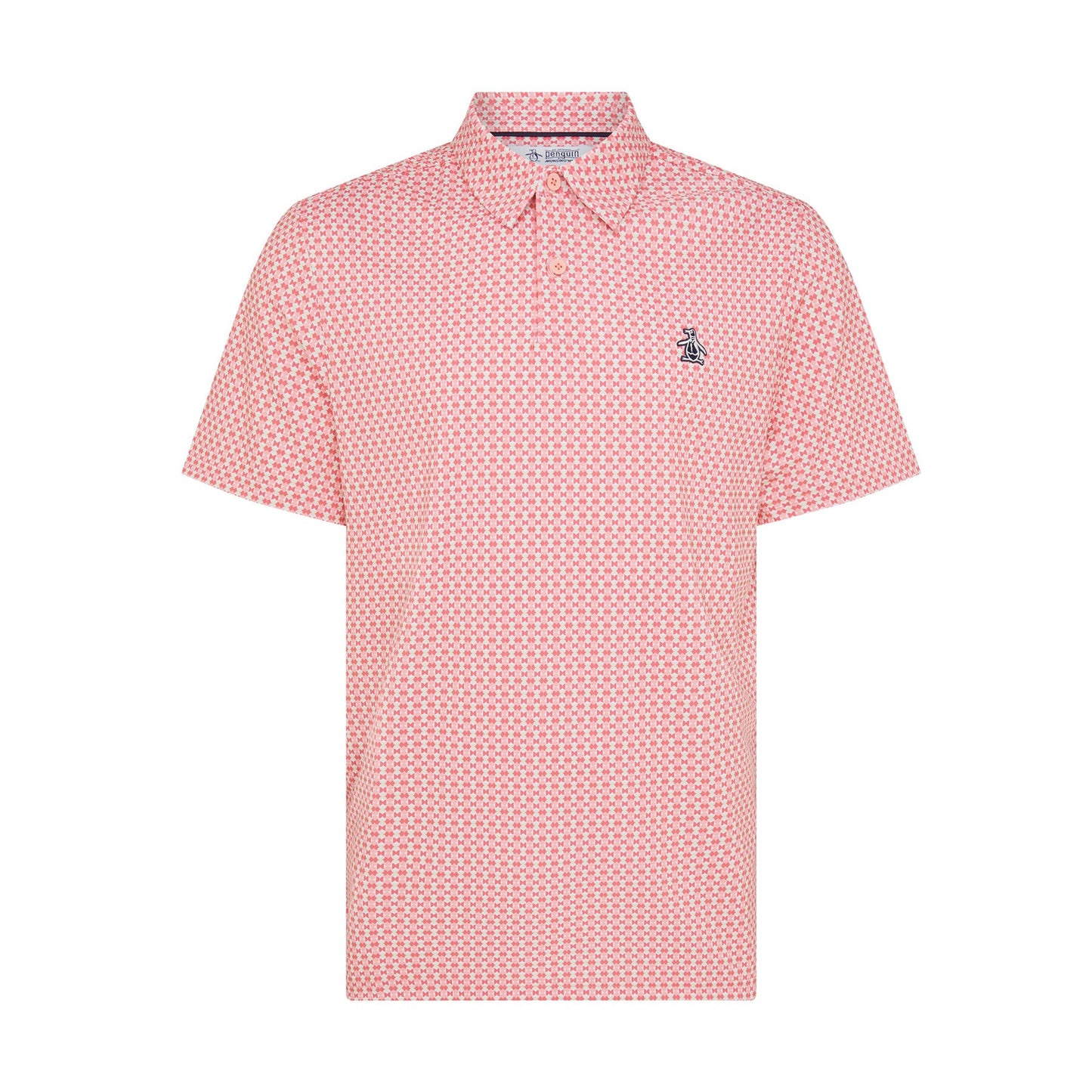 Original Penguin All Over Pete's Bowtie Micro Print Golf Polo Shirt In Murex Shell(All Over Petes Bowtie Micro Print Golf Polo Shirt Pink Ogksf031gg 680)