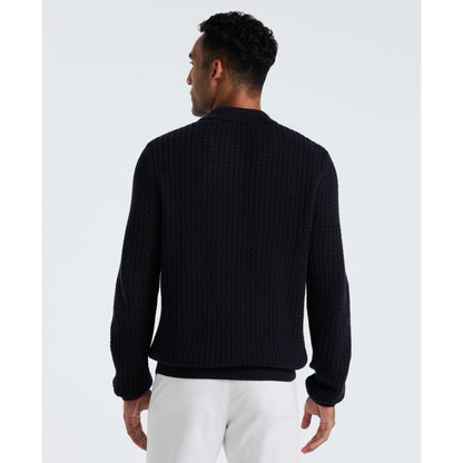 Original Penguin Zigzag Stitch Long Sleeve Sweater Polo In Dark Sapphire(Zigzag Stitch Long Sleeve Sweater Polo Blue Opgf2502gp 413)