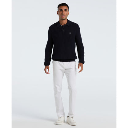 Original Penguin Zigzag Stitch Long Sleeve Sweater Polo In Dark Sapphire(Zigzag Stitch Long Sleeve Sweater Polo Blue Opgf2502gp 413)