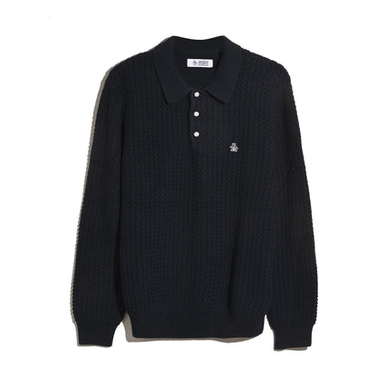 Original Penguin Zigzag Stitch Long Sleeve Sweater Polo In Dark Sapphire(Zigzag Stitch Long Sleeve Sweater Polo Blue Opgf2502gp 413)