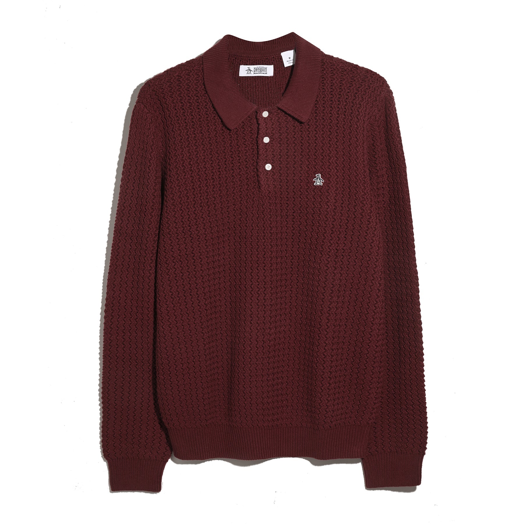 Original Penguin Zigzag Stitch Long Sleeve Sweater Polo In Cabernet(Zigzag Stitch Long Sleeve Sweater Polo Red Opgf2502gp 605)